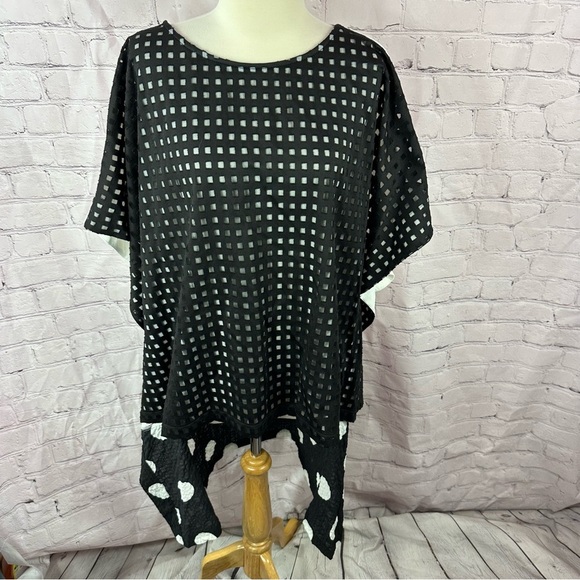 lc collection Chic Black White polka dot layered asymmetrical tunic Top sz M - Picture 1 of 10